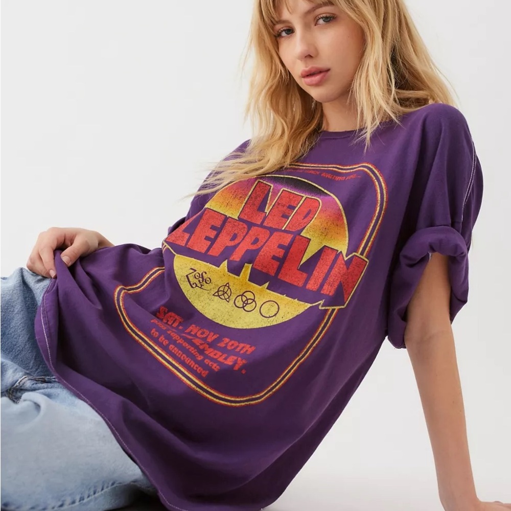 Urban Outfitters Led Zeppelin Wembley Stadium Purple Graphic Tee Shirt Dress - Picture 1 of 10